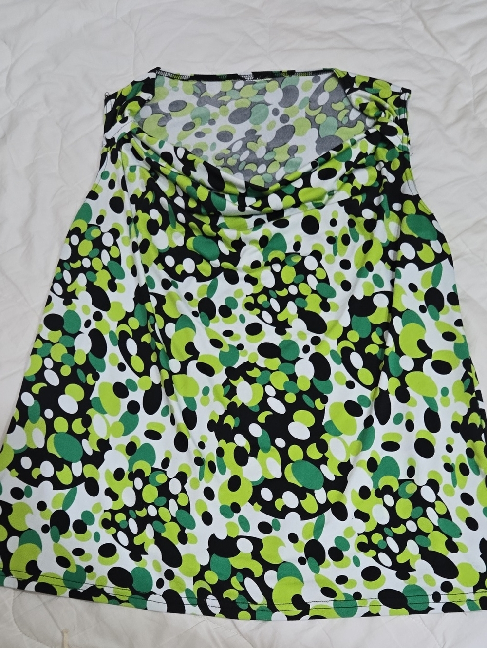 Handmade Green Polka Dot Cowl Neck Sleeveless Top Size L